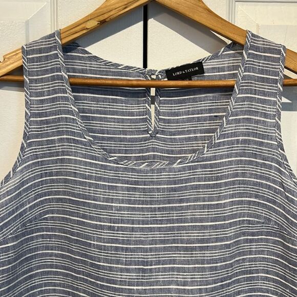 Lord&Taylor‎ Blue/White Striped Sleeveless Linen Top Size L - Picture 2 of 10